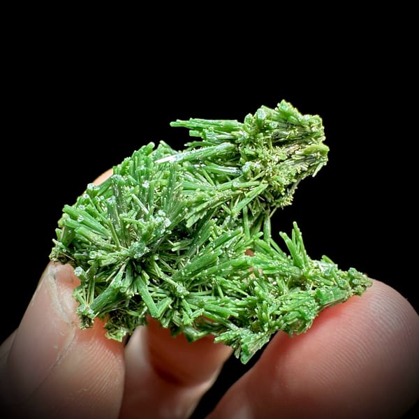 Dense thicket of deep green pyromorphite prisms from Guangxi, China, second angle