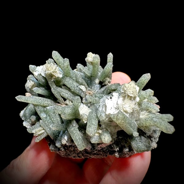 Pale green chlorite quartz prisms with calcite from Inner Mongolia, China, second angle