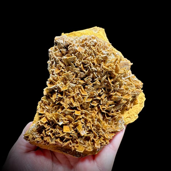 Golden-brown tabular baryte blades across a plate from Henan, China, second angle
