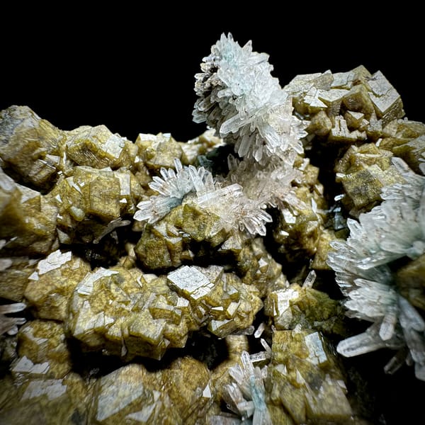 Olive garnet crystals with green phantom quartz from Inner Mongolia, China, reverse side