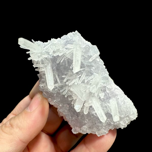 Fluorite base with spray of clear quartz needles from Fujian, China, second angle