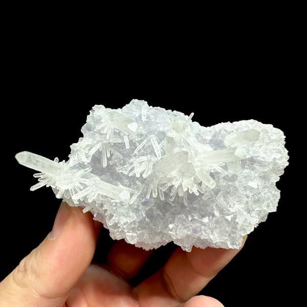 Fluorite base with spray of clear quartz needles from Fujian, China, reverse side