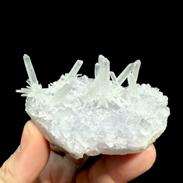 Fluorite base with spray of clear quartz needles from Fujian, China, top view