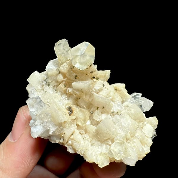 Cream calcite crystals with dolomite, pyrite and quartz from Guizhou, China, second angle