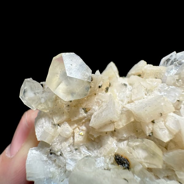 Cream calcite crystals with dolomite, pyrite and quartz from Guizhou, China, reverse side
