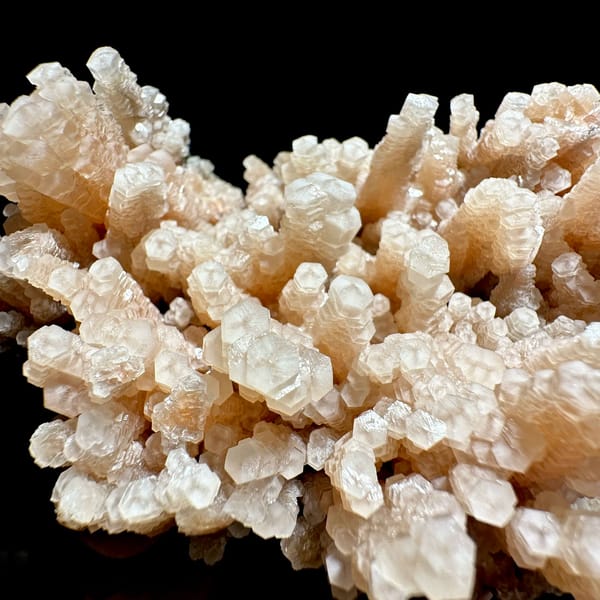 Coral-like cluster of peach tower calcite crystals from Fujian, China, reverse side