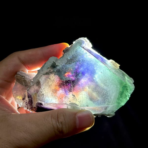 Large glassy phantom fluorite with red, green and blue layers from Inner Mongolia, China, second angle