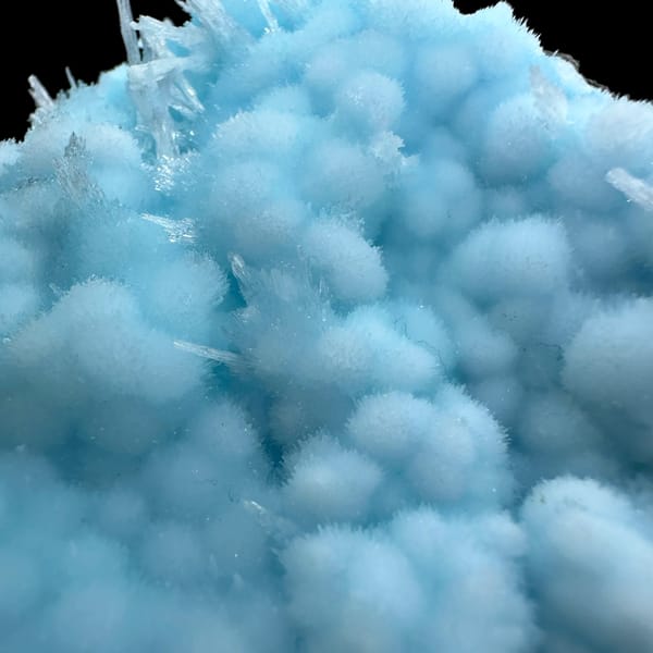 Dome of sky-blue acicular aragonite balls from Yunnan, China, reverse side