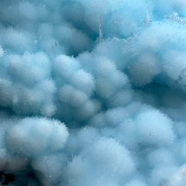 Dome of sky-blue acicular aragonite balls from Yunnan, China, top view