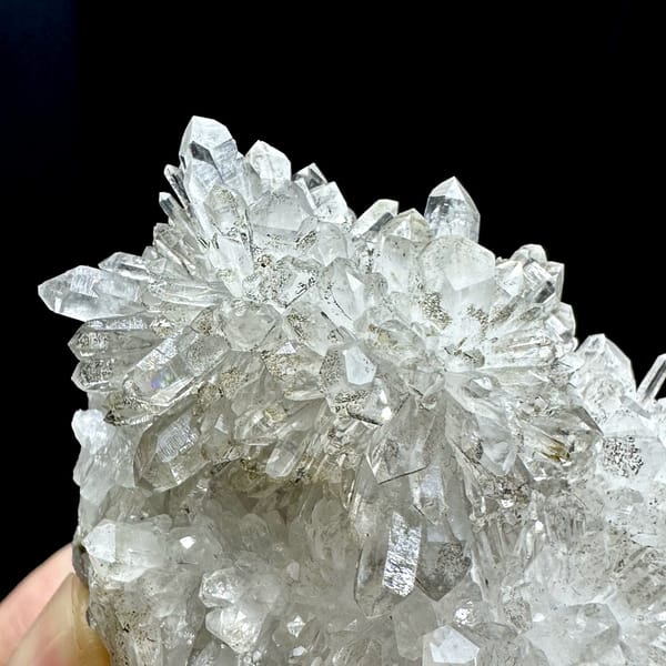 Chrysanthemum-quartz cluster of radiating clear needles from Fujian, China, second angle