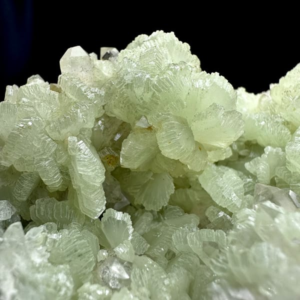 Mound of pale green fan-shaped prehnite from Morocco, second angle