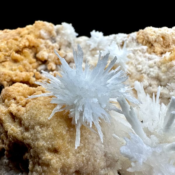 White aragonite flowers on tan sandstone block from Yunnan, China, reverse side
