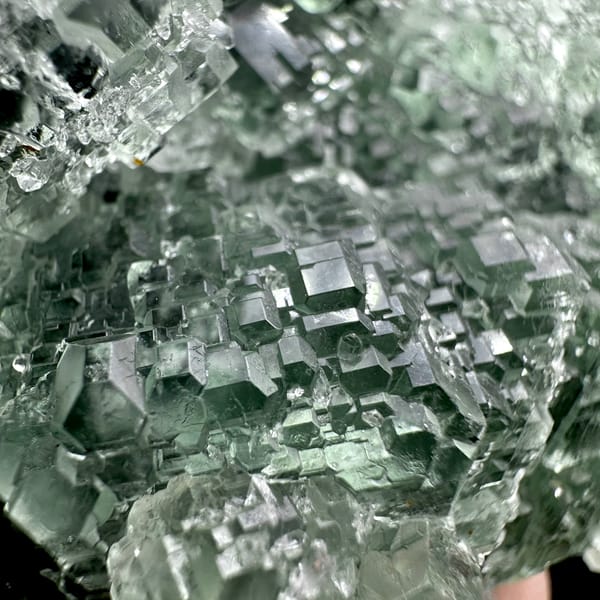 Sugar-green fluorite matrix with quartz from Guangdong, China, reverse side