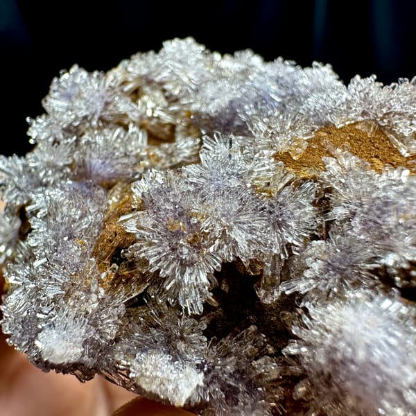 Lavender creedite flowers on ochre matrix from Guizhou, China, second angle