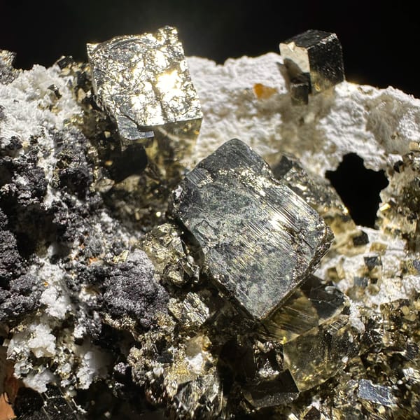 Plate of cubic pyrite with black marmatite and quartz from Shangbao Mine, Hunan, China, second angle