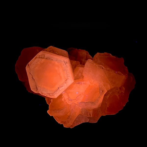Group of large white hexagonal calcite crystals from Hunan, China, second angle