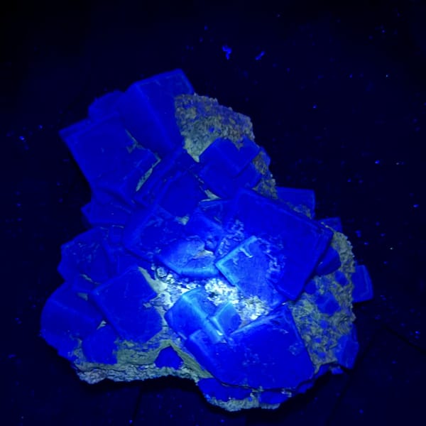 Large slate-green frosted fluorite cubes with white druse from Inner Mongolia, China, second angle