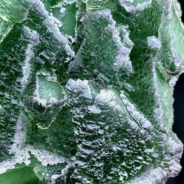 Slab of deep emerald-green stepped fluorite from Zhejiang, China, second angle