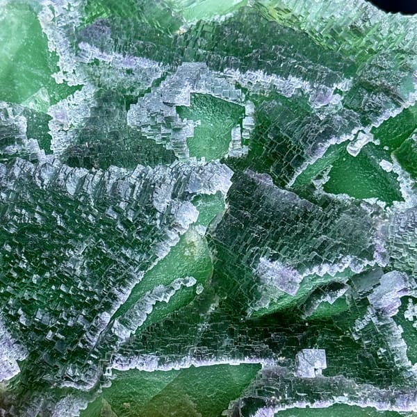 Slab of deep emerald-green stepped fluorite from Zhejiang, China, reverse side