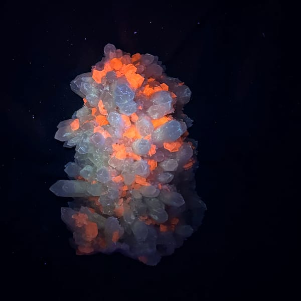 Large white quartz cluster with platy hexagonal calcite from Fujian, China, second angle