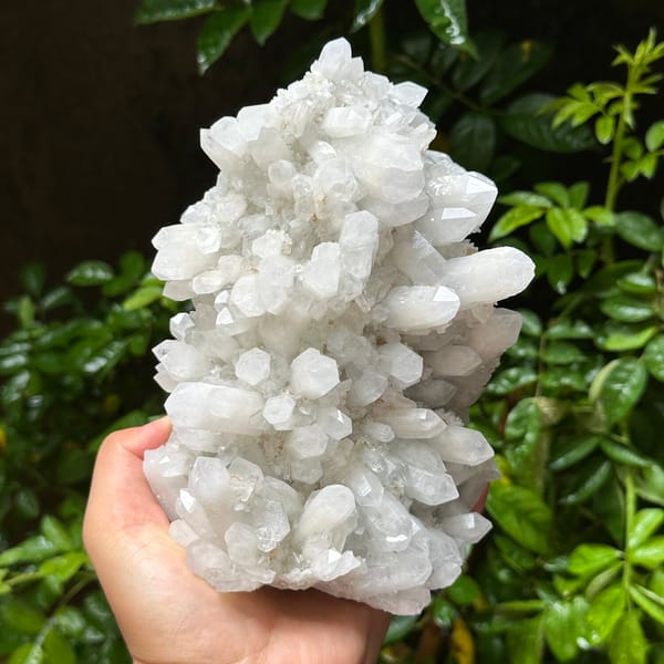 Large white quartz cluster with platy hexagonal calcite from Fujian, China, another angle