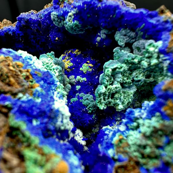 Deep blue azurite block laced with green malachite from DR Congo, reverse side