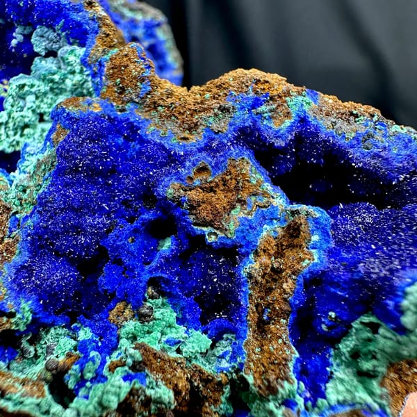 Deep blue azurite block laced with green malachite from DR Congo, top view