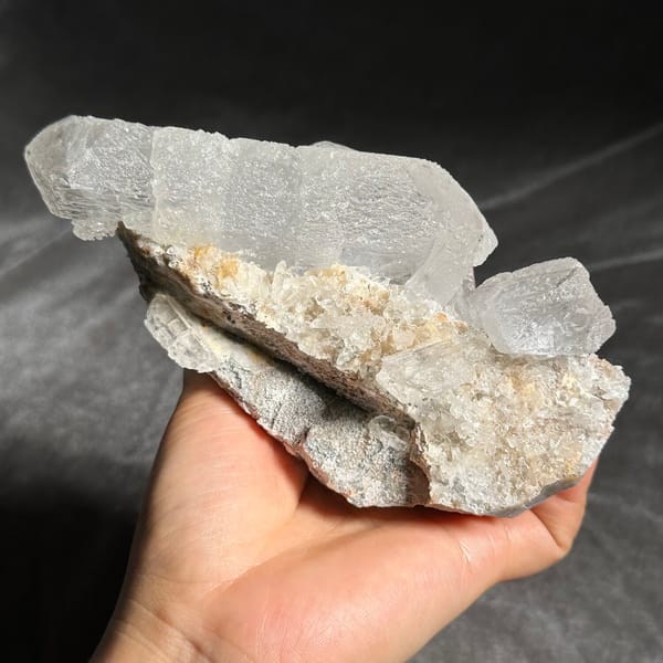 White baryte column with glassy tabular blades from Sichuan, China, close-up of terminations