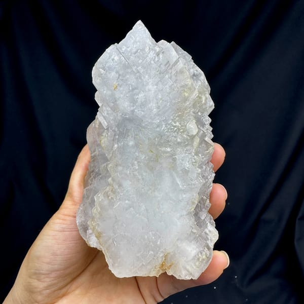 Large white baryte floater of stacked tabular blades from Jinkouhe, Sichuan, China, reverse side