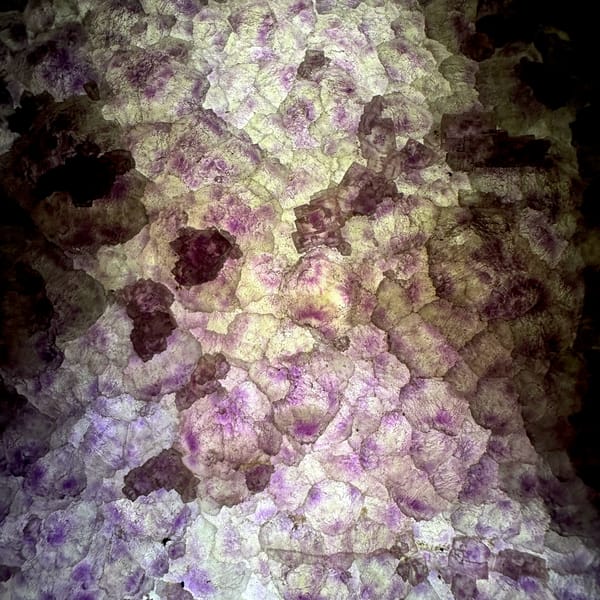 Translucent purple and green fluorite slab from Fujian, China, reverse side