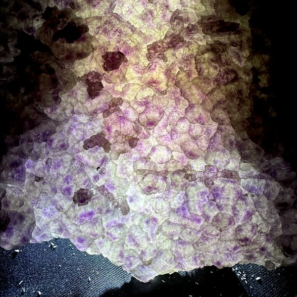 Translucent purple and green fluorite slab from Fujian, China, top view