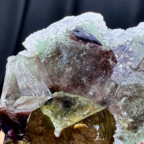 Pale purple phantom fluorite with pyrrhotite and calcite from Inner Mongolia, China, top view