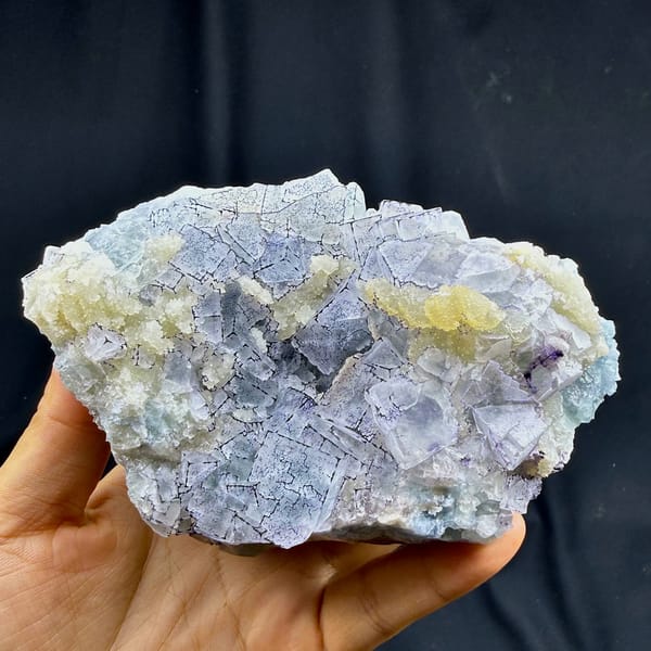 Purple-edged QR-code fluorite cubes with quartz from Guizhou, China, second angle