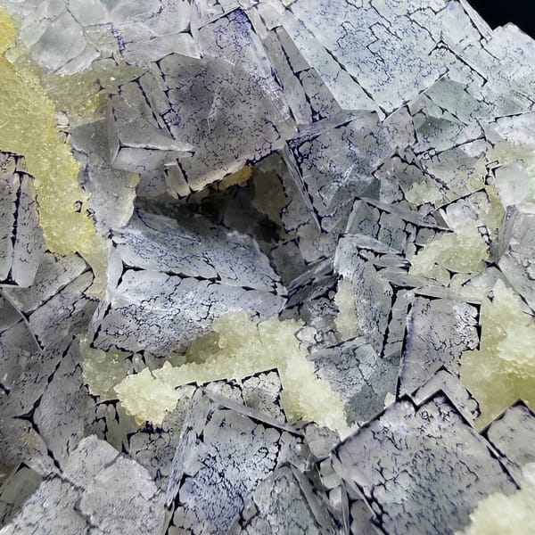 Purple-edged QR-code fluorite cubes with quartz from Guizhou, China, reverse side