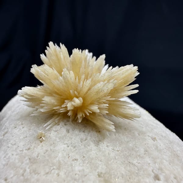 Two radiating cream calcite flowers on grey block from Yunnan, China, reverse side