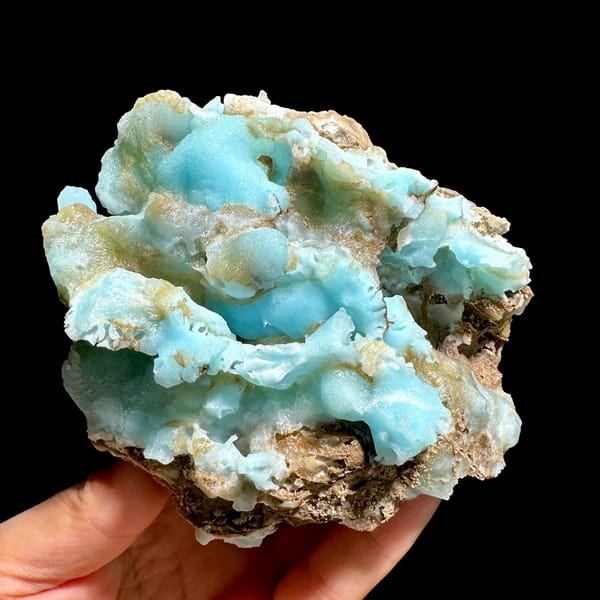 Robin's-egg blue botryoidal aragonite over brown rock from Yunnan, China, second angle