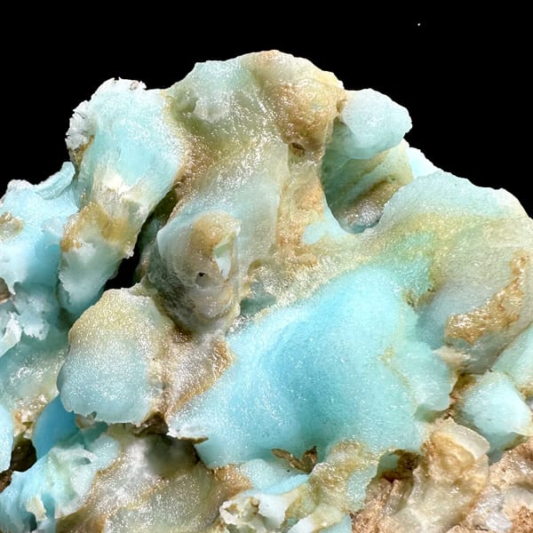 Robin's-egg blue botryoidal aragonite over brown rock from Yunnan, China, top view