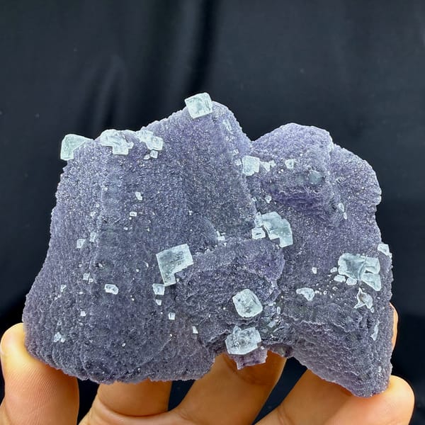 Sparkling stepped purple fluorite block from Fujian, China, reverse side