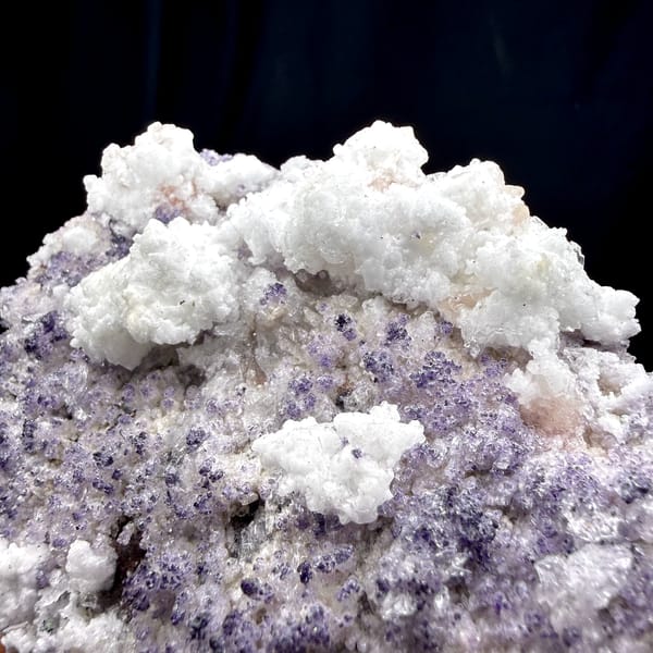 Lavender fluorite plate frosted with white gypsum from Guizhou, China, second angle