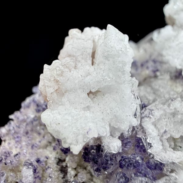 Lavender fluorite plate frosted with white gypsum from Guizhou, China, reverse side