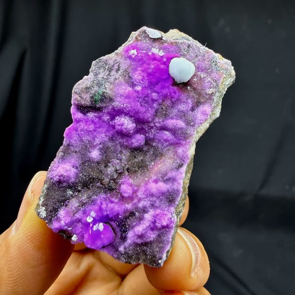 Vivid violet aragonite with blue aragonite ball from Yunnan, China, second angle