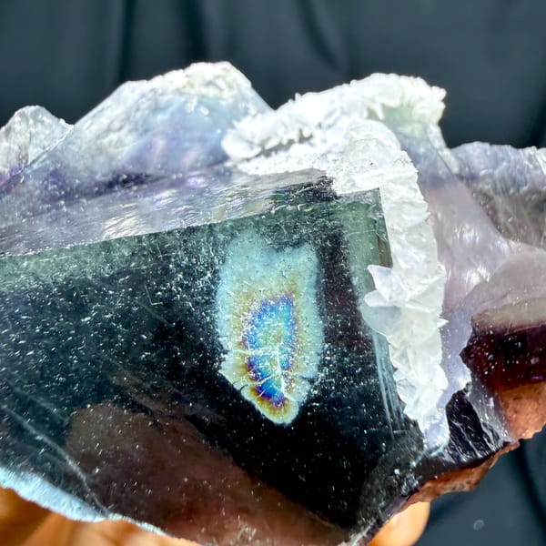 Phantom purple fluorite glowing when, from Inner Mongolia, China, top view