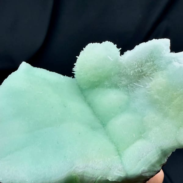 Soft aqua-green acicular aragonite mound from Yunnan, China, top view