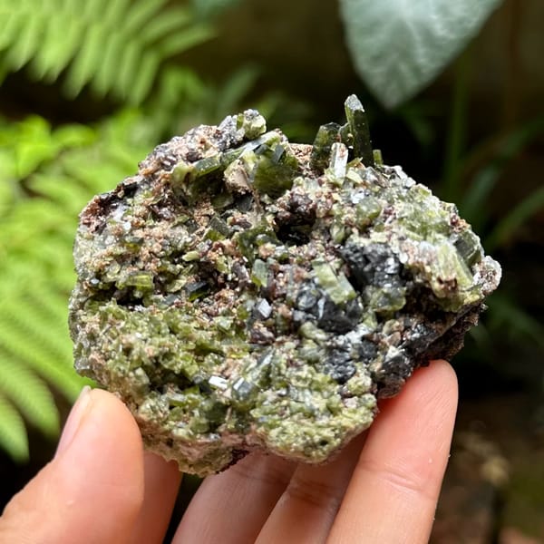 Green diopside crystals with garnet and galena from Inner Mongolia, China, second angle