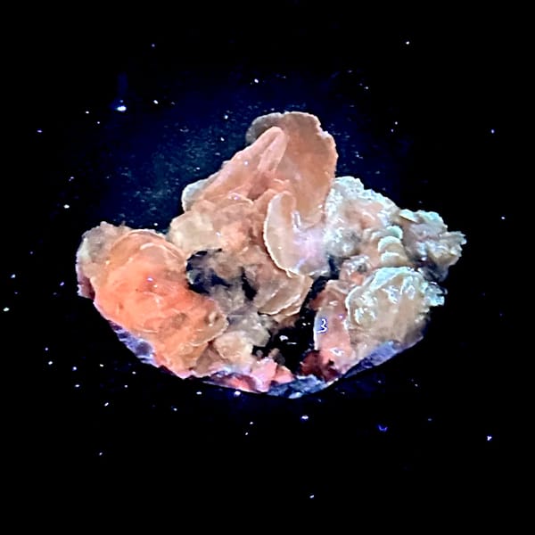 Honey-yellow platy calcite crystals in stacked cluster from Guangdong, China, top view