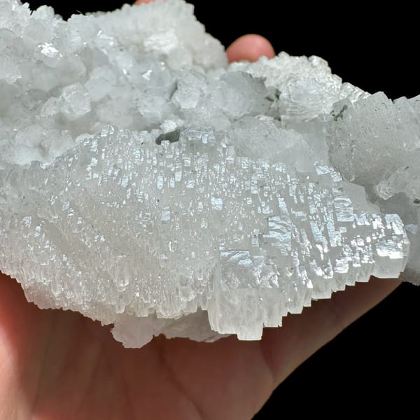 Floater of stepped white calcite with quartz from Guangdong, China, second angle