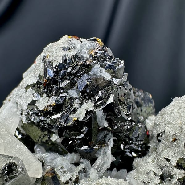 Black botryoidal marmatite with clear quartz needles from Inner Mongolia, China, second angle
