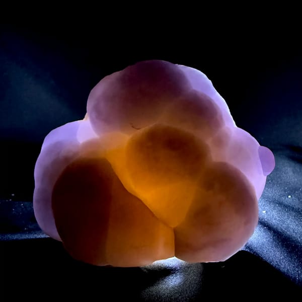 Lavender botryoidal agate mass with purple fluorite from Henan, China, top view