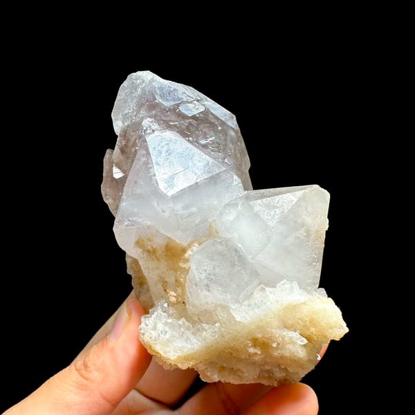 Pale purple and white cathedral quartz group from Brazil, reverse side