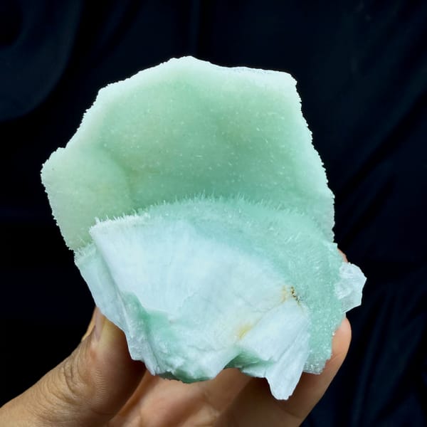 Smooth aqua-green acicular aragonite plate from Yunnan, China, top view